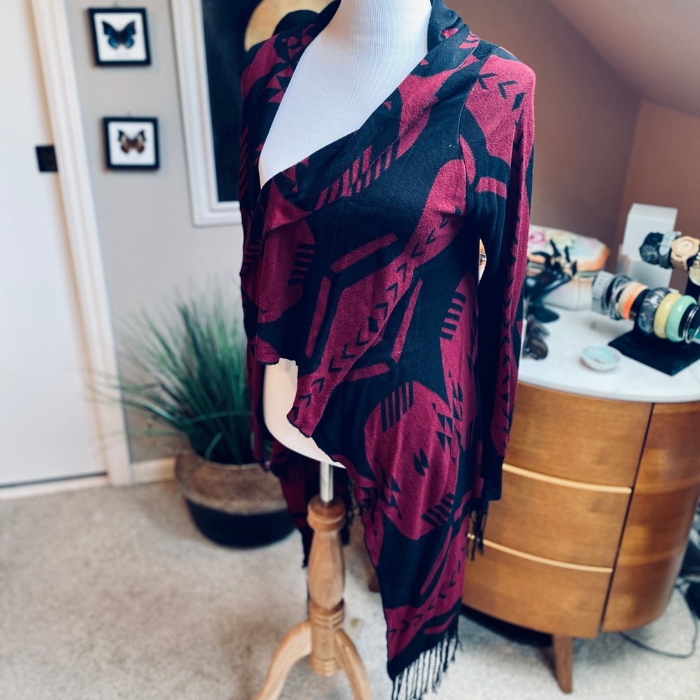 Southwestern motif cardigan with fringe